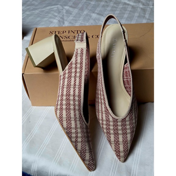 Vivaia Pointed Toe Slingback Knit Block Heel Pumps Striped Pattern Size 9 EUR 40 - Picture 11 of 14